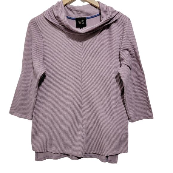 W5 Womens Cowel Neck Pink Ribbed Knit Oversized Top Size Medium - Picture 1 of 5